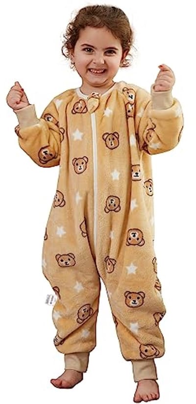 Slaapzak met Voeten voor Kinderen - Flanel, Schattige Dieren, Winterslaapzak met Lange Mouwen, 1-6 Jaar