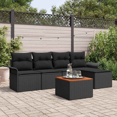 vidaXL - Tuinbank - Set - 6 - st - Zwart - poly - rattan