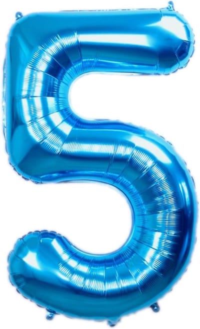Folie Ballon Cijfer 5 Jaar Blauw 70Cm Verjaardag Folieballon Met Rietje