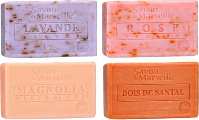 Set Marseille zeep 4x100 gram in geuren lavendel-rozen-magnolia-sandalwood