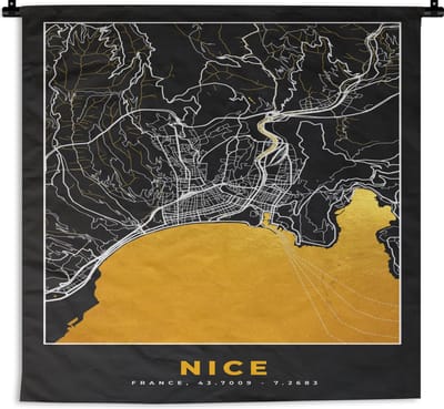 Wandkleed - Wanddoek - Frankrijk – Nice - Plattegrond – Stadskaart - Kaart - 180x180 cm - Wandtapijt
