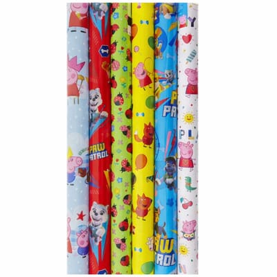 Assortiment 3 rollen luxe cadeaupapier inpakpapier voor kinderen met Paw Patrol en Peppa Pig - 200 x 70 cm