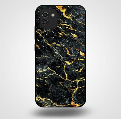 Smartphonica Telefoonhoesje voor Samsung Galaxy A03 met marmer opdruk - TPU backcover case marble design - Goud Zwart geschikt voor Samsung Galaxy A03