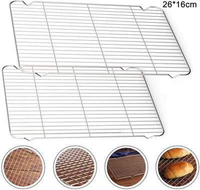 Koelrek Set van 2, RVS Koelrooster 26x16cm - voor Taart, Bakken, Grillen, Roestvrij, Duurzaam en Vaatwasserbestendig
