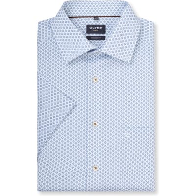 OLYMP Luxor modern fit overhemd - korte mouw - dobby - wit met licht- en donkerblauw dessin
