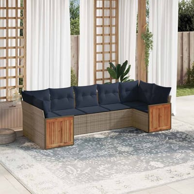 vidaXL - 7-delige - tuinbankset - met - kussens, - grijs - polyrotan