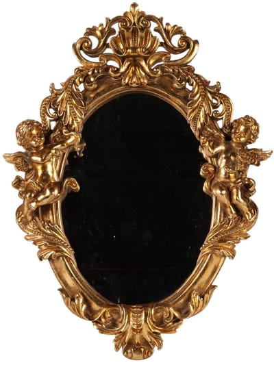 Baroque - Spiegel - Wandspiegel Engel 37 cm - Goud - Resin - 37x49x6.5 - Polyresin