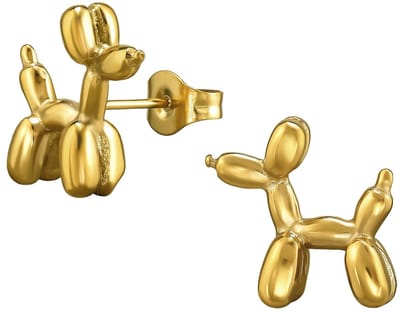 Joy Ibiza - hond oorbellen - ballon hondje - Chirurgisch staal - 13 mm - balloon dog oorknoppen - ip/pvd gold plated