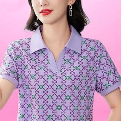 Bedrukt POLO Shirt voor Dames In Zomer Nieuwe Modieuze Moeder Zomer Slim Top voor Dames M gray