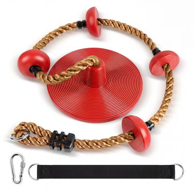 JAXY Schotelschommel - Klimtouw Schommel met Knopen - Kinderschommel Buiten - Buitenspeelgoed - Schommelzitje - Rood