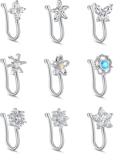 Dailygoods- Neusringen 9 Stuks - Nep-neusring/Clip - Faux Neusringen - Niet-piercing Sieraden - Neusmanchet - Hoge Kwaliteit - Neusaccessoires