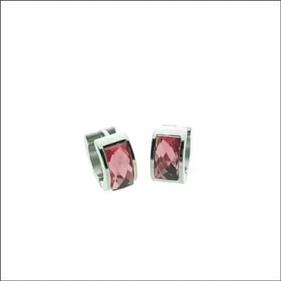 Aramat Jewels | Oorringen | Brede Stalen Oorringen met Grote Steen | Roze | |7mm | Staal | Volwassenen | Verkleurd niet