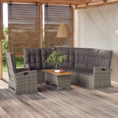 vidaXL - 3-delige - Loungeset - met - kussens - poly - rattan - grijs