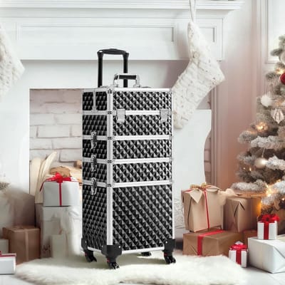 4-in-1 cosmeticakoffer, trolley, make-upkoffer, grote make-upkoffer, afsluitbaar, multikoffer, kapperskoffer, beautycase met wielen en lade