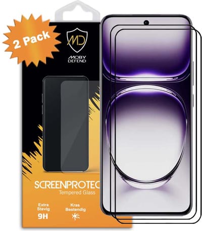 2-Pack MobyDefend Screenprotectors - Geschikt voor Oppo Reno12 - Screensaver Met Zwarte Randen - Gehard Glas