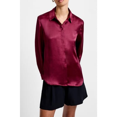 French Connection Irina Satin Ls Shirt Bordeaux Red Maat: 8 | Longsleeves Outlet | Dames | Bordeaux