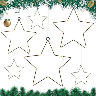 Zwarte Metalen Sterren voor Kerstdecoratie - 6 Stuks Hangdecoratie met Jute Koord voor Muur en Raam