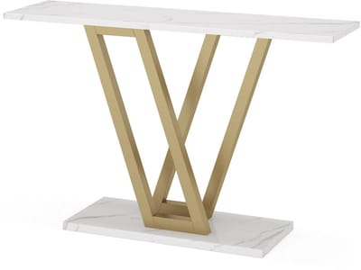 MAZAZU Moderne Sidetable - Luxe Wandtafel - Wit Marmerlook - Goude Frame - 110x30x80cm