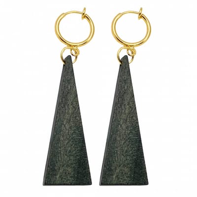 Klem oorbellen- Saheli -hout- legergroen- goudkleurig-geen gaatje-Charme Bijoux