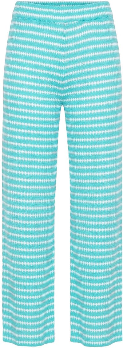 Studio Untold - Dames - Broek wijde pijpen structuur en strepen - Blauwe munt - Maat 42+