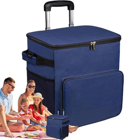 Koelbox op wielen - Trolley koeltas - Langdurige frisheid - Inklapbare poten - 35 liter - Marineblauw