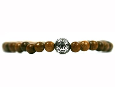 IbizaMen - heren - armband - robles - hout 6mm - 925 Zilver - 8mm - turkoois - 21cm