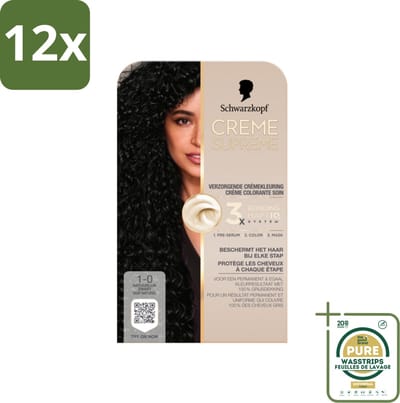 Schwarzkopf - Haarkleuring - Creme Supreme 1-0 - Natuurlijk Zwart - 245g - Voordeelverpakking - 12 stuks - Grijsdekking - Haarkleur