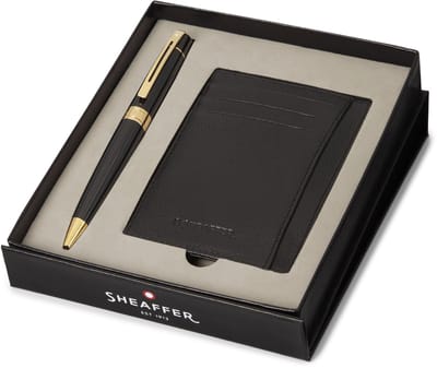 Sheaffer balpen giftset - 300/G9325 - glossy black chrome gold tone - met creditcardhouder