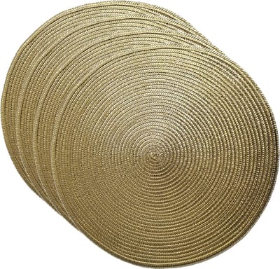 Gerimport Placemat - 4x - metallic goud - dia 38 cm - rond - geverfd jute.- onderlegger - kerstdiner/diner placemats