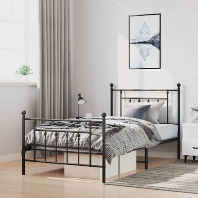 Metalen Bedframe - Bed met hoofdbord - Slaapkamer Inrichten - Robuuste constructie - 100x200 cm - Zwart