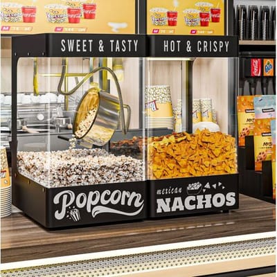 GGM Gastro Popcornmaschine mit Nachowärmer / Chipswärmer - 1,31 kW - 5 kg/h - mit 1 Kessel - Schwarz