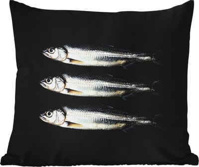 Buitenkussen - Haring - Vissen - Zwart - 45x45 cm - Weerbestendig