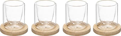 Secret de gourmet espresso kopjes set 4 stuks met onderzetter van bamboe - dubbelwandig - 8 cl - In cadeaudoosje