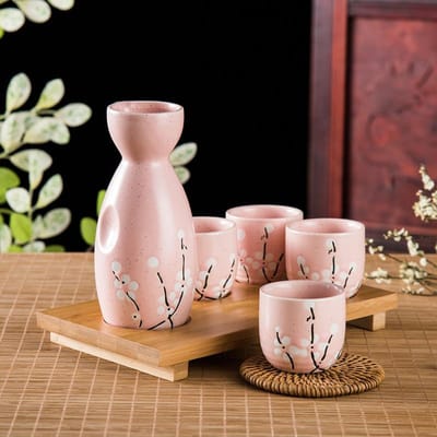 Japanse Sake Pot Wijnglazen Japanse Stijl Handbeschilderde Sake Keukengerei Set van Vier Kopjes Keramisch Wijnservies en Kopjes