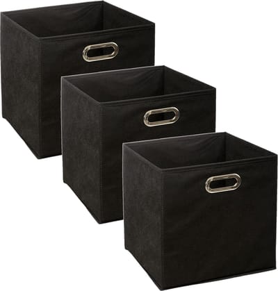 5Five Opbergmand / kastmand - Set van 3x stuks - zwart - linnen - 29 liter - 31 x 31 x 31 cm - Opbergbox - Vakkenkast manden