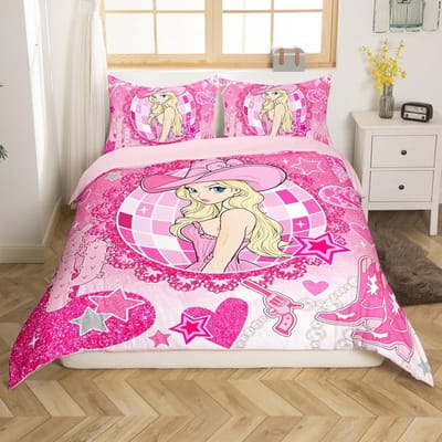 Cartoon Roze Strik Prinsessen Bedrukte Beddengoedsets Dekbed Dekbedovertrek Bedsprei Kussensloop 2-3 Stuks Sets Kinderen Volwassen Maat EU single(135x200cm)