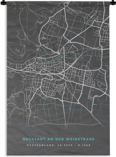 Wandkleed - Wanddoek - Stadskaart – Neustadt an der Weinstraße– Duitsland – Plattegrond – Kaart - 120x180 cm - Wandtapijt