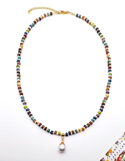 Jeannette-Creatief® - Beach - Picasso Parel - Ketting - Ketting Dames - Parelketting - Bedelketting - Ketting met Bedel - Zoetwaterparel - Miyuki Picasso Rocailles - Zomer Kettingen - Bedelkettingen - Zomer Sieraden - Miyuki Ketting - Miyuki Picasso