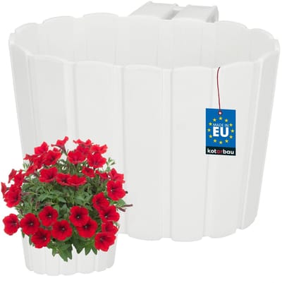 KOTARBAU® Bloembak voor Balkon met Houder - Balkon Plantenbak 20x14x13 cm Balkonbak - Balkonbloembak met Beugel - Kunststof Balkonbak - Plantenbak Buiten - Wit