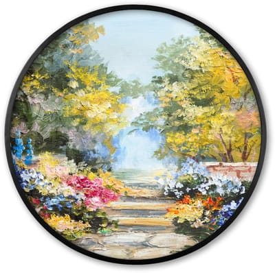 Poster in lijst Rond - Fotolijst 60x60 cm - Posters - Schilderij - Bloemen - Natuur - Olieverf - Ronde posterlijst zwart - Decoratie - Wanddecoratie woonkamer - Muurdecoratie slaapkamer