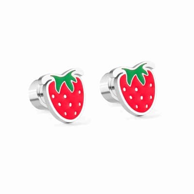 WeLoveSilver - oorstekers kinderen - chirurgisch staal - aardbei