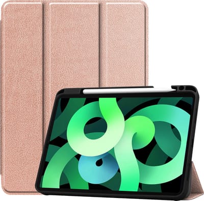 Hoes - Geschikt voor Apple iPad Air 5 (2022) - 10.9 inch - 5e Generatie - M1 - Dun & Stevig - Trifold Bookcase - Hard Cover Case - Met Uitsparing Geschikt voor Apple Pencil - Hardcover Book - Tablet Hoesje - Rosé goud