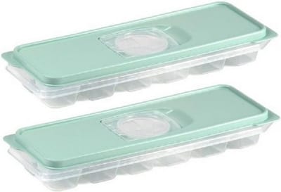 PlasticForte IJsblokjesvorm met deksel - 2x - 12 ijsklontjes - kunststof - mintgroen - ijsblokjes maken
