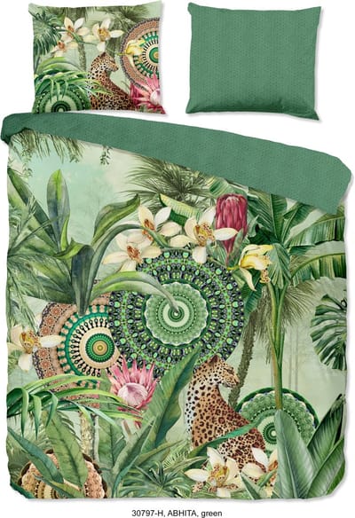 HIP dekbedovertrek tropische print en mandala's - Lits jumeaux 240x200/220 cm - Groen - 100% Katoen satijn