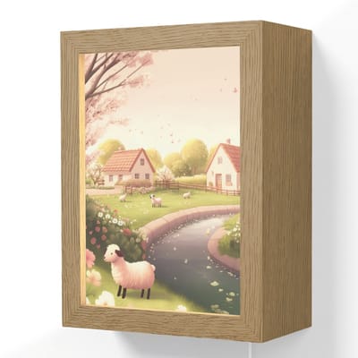 Wandlamp 15x20 cm - Oplaadbaar - Schapen - Huisje - Platteland - Wandlampen binnen woonkamer - Slaapkamer lamp met kabel - Decoratieve nachtlamp - Vloerlamp snoer
