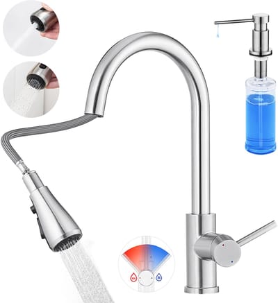 Cecipa max Keukenkraan met Uittrekbare uitloop - 2 Straalsoorten - Met Zeepdispenser 300ML - 360° Draaibaar - Roestvrij staal