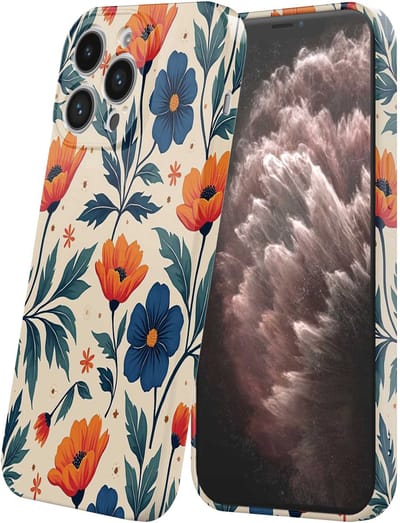 Smartphonica Telefoonhoesje Geschikt voor iPhone 11 Pro Max met Oranje Blauwe Bloemen Opdruk - Flexibel Softcase TPU - Backcover Case Orange Blue Flowers Design geschikt voor iPhone 11 Pro Max