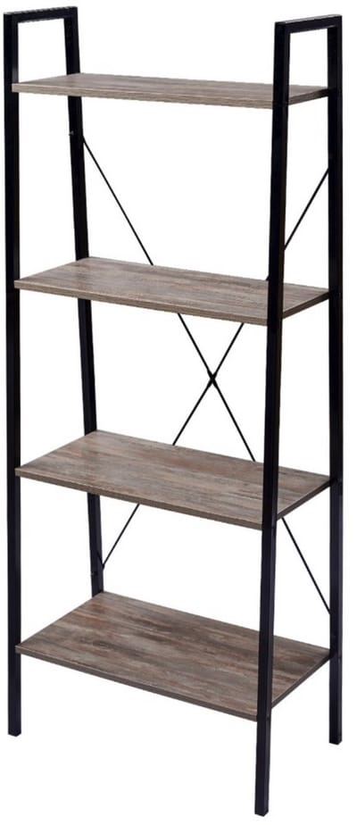 Happyment Boekenkast Nuda industrieel - 4 lagen - Zwart/Hout - Boekenrek - Woonkamer, slaapkamer en kinderkamer - Hout - Wit - 60x35x148cm
