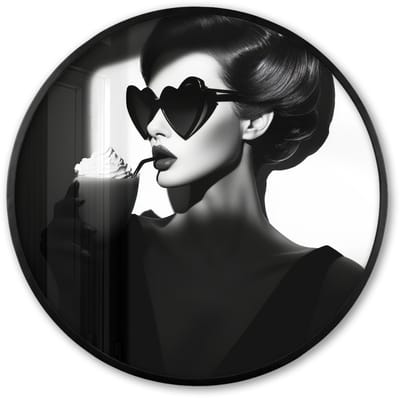 Poster in lijst Rond - Fotolijst 60x60 cm - Posters - Vrouw - Zwart - Hart - Ronde posterlijst zwart - Decoratie - Wanddecoratie woonkamer - Muurdecoratie slaapkamer