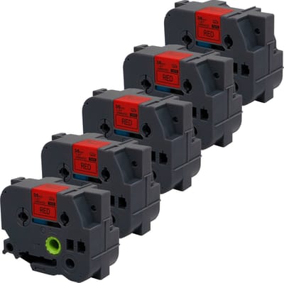 DULA Brother Compatible label tape- Tze-461 - 5 cassettes - Brother P-Touch - Zwart op rood - 36mm x 8m